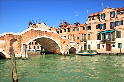 风景,老,彩色,房子,小桥,上方,运河,威尼斯,意大利