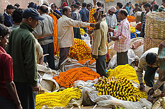 加尔各答,花,市场,东方,西孟加拉,印度,亚洲