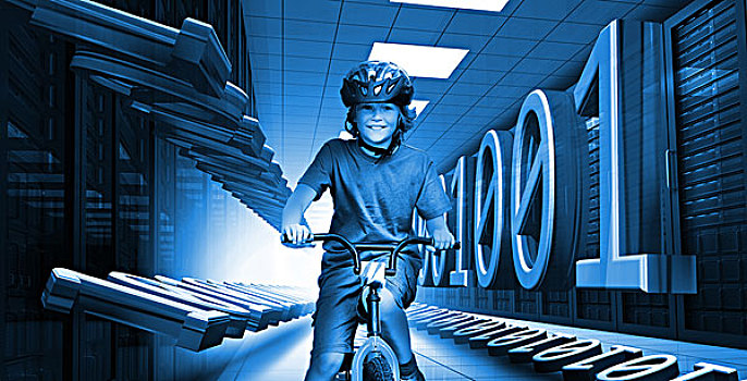 高兴,孩子,自行车,数据,中心,二进制码,蓝色