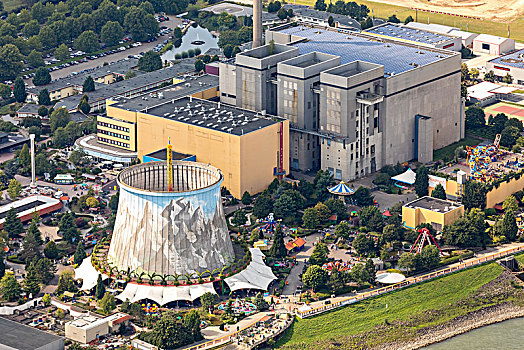 游乐园,核电站,莱茵河,涂绘,冷却塔,下莱茵,北莱茵威斯特伐利亚,德国