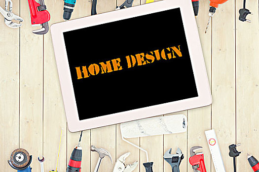 家,设计,工具,木质背景