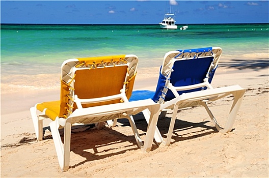 椅子,沙,热带沙滩