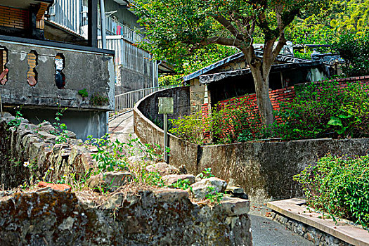 台湾观光景点猴硐猫村,晴朗的好天气,幽静的小巷