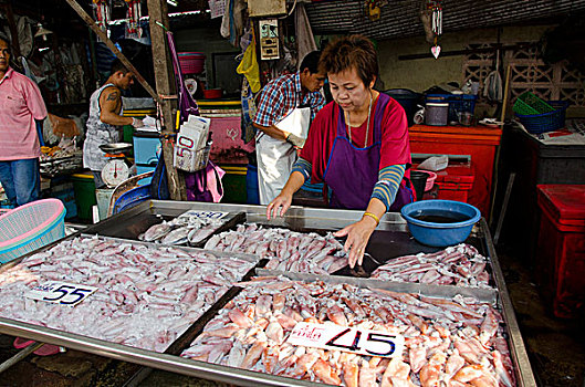 泰国,曼谷,轨道,市场,新鲜,鱿鱼