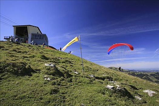 离开,滑翔伞,山,背景,阿彭策尔,瑞士