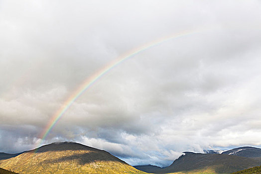 彩虹,上方,山景,尤通黑门山,国家公园,洛姆,奥普兰,挪威