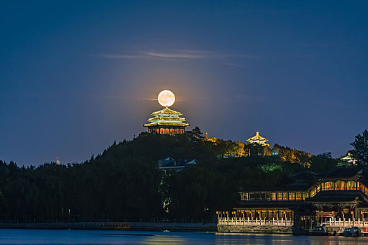 北京,夏季,景山公园,月亮