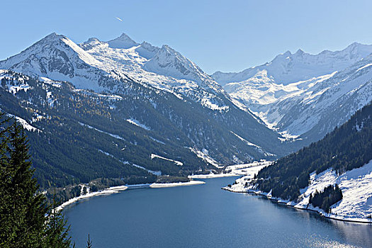 水库,顶峰,左边,右边,链子,阿尔卑斯山,陶安,提洛尔,奥地利,欧洲
