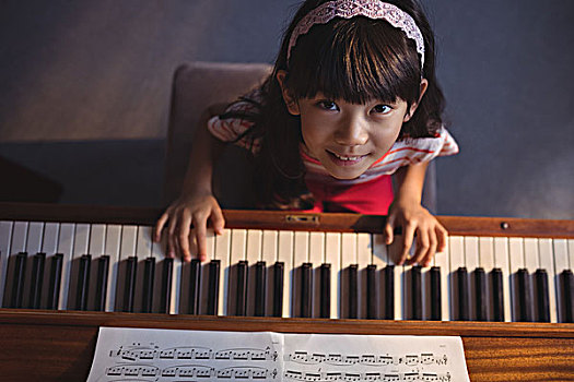 上方,女孩,头像,演奏,钢琴,教室,音乐,学校