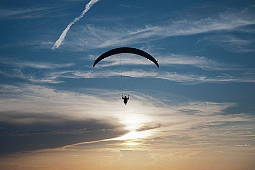 滑翔伞,滑伞运动,晚间,气氛,航拍,山谷,乌伯阿玛高