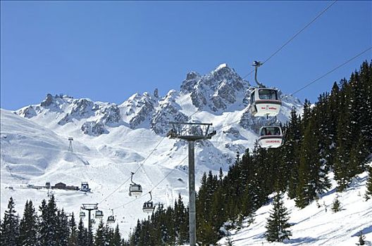 缆车,滑雪胜地,高雪维尔,上萨瓦,法国