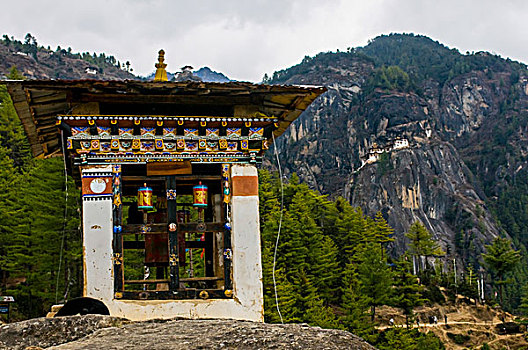 佛塔,途中,向上,虎穴寺,寺院,悬挂,悬崖,不丹