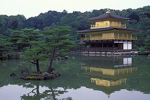 日本,京都,金阁寺,庙宇,金亭,反射,水塘