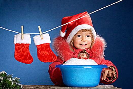 孩子,圣诞帽,洗,圣诞节,概念