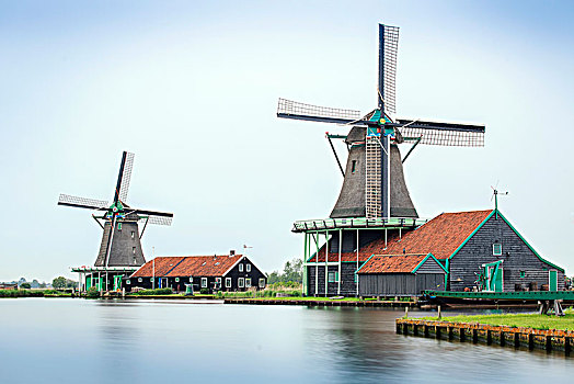老,风车,露天博物馆,北荷兰,荷兰
