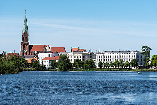 风景,上方,大教堂,修威林,梅克伦堡前波莫瑞州,德国,欧洲