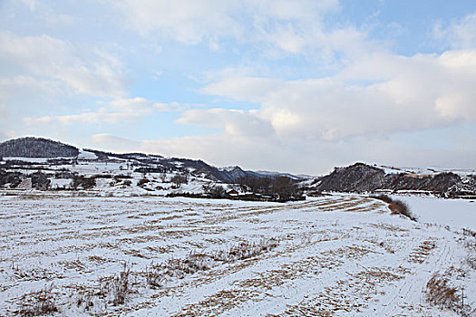 东北吉林省敦化市两江镇农村雪景