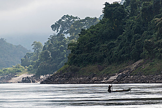 渔民,网,湄公河,老挝