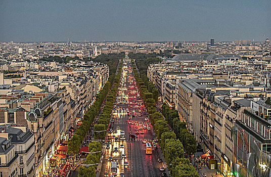 法国,巴黎,地区,夜景,香榭丽舍大街,拱形