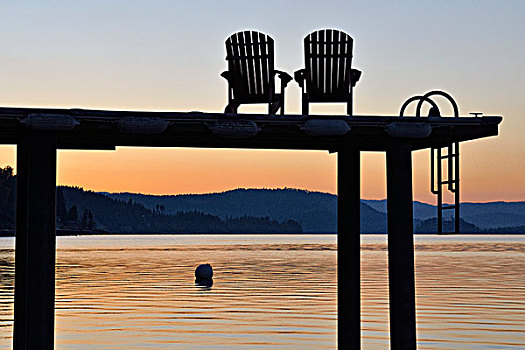 码头,椅子,湖,爱达荷,美国