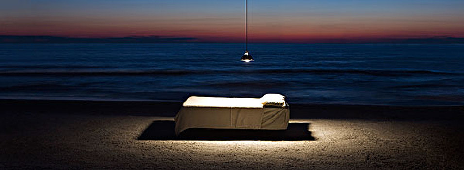 床,光亮,吊灯,海滩
