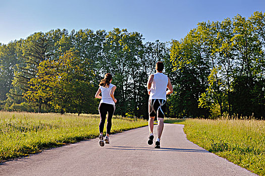 年轻,情侣,慢跑,公园,健康