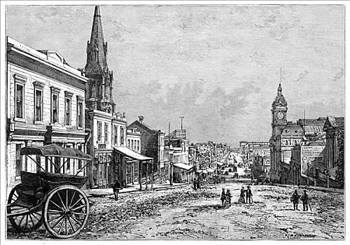 街道,墨尔本,维多利亚,澳大利亚,19世纪