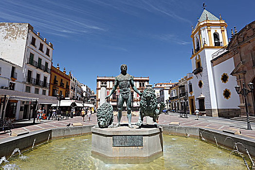 喷泉,广场,索科罗镇,隆达,安达卢西亚,西班牙
