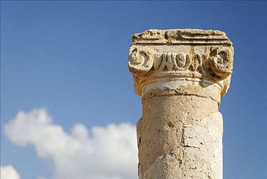 古希腊,柱子,圆柱顶,蓝天,白云,世界遗产,帕福斯,塞浦路斯,欧洲