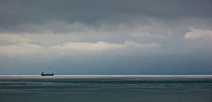 灰色,多云,海景,一个,船,地平线,靠近,地中海海岸,拉齐奥,意大利