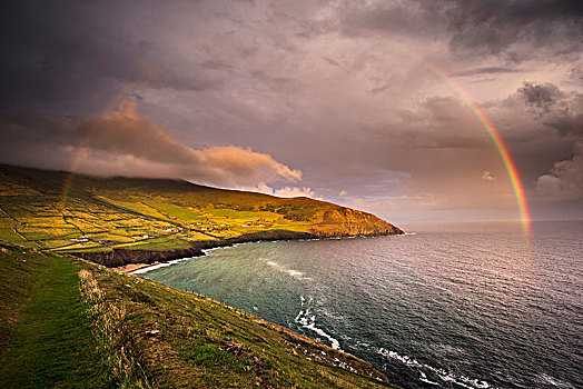 风景,海滩,彩虹,斯莱角,驾驶,爱尔兰