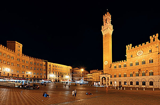 市政厅,钟楼,特写,夜晚,锡耶纳,意大利