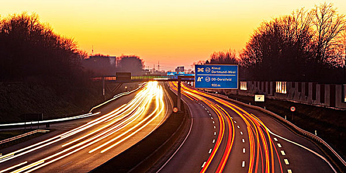 高速公路,日落,多特蒙德,地区,北莱茵威斯特伐利亚,德国,欧洲