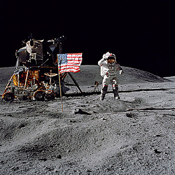 宇航员,站立,靠近,美国国旗,阿波罗16号