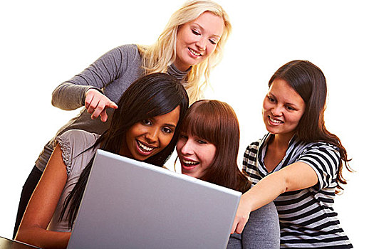 四个,年轻,高兴,女人,笔记本电脑
