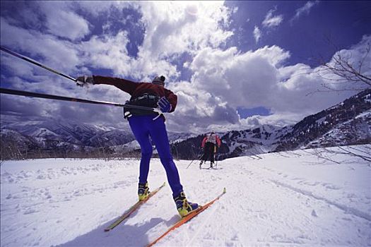 两个人,越野滑雪,犹他,美国