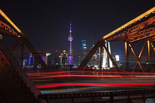汽车,旅行,桥,夜晚,长时间曝光,上海,中国