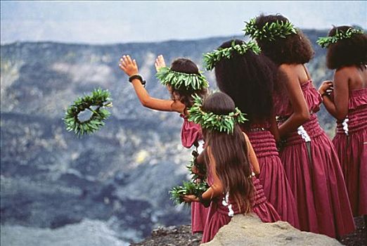夏威夷,夏威夷大岛,草裙舞,给,供品,女神,火