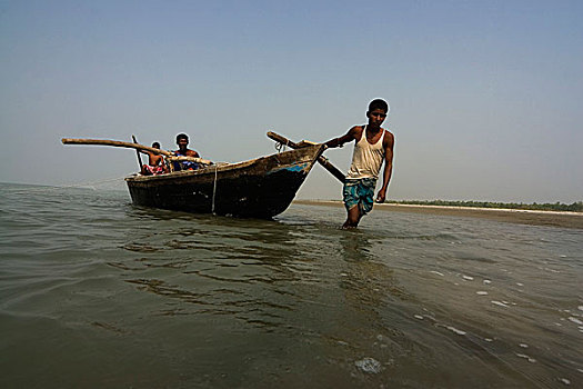 船,捕鱼,木豆,红点鲑,孟加拉,一月,2008年