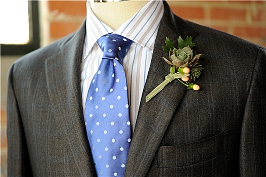 灰色,套装,蓝色,领带,纽孔花束