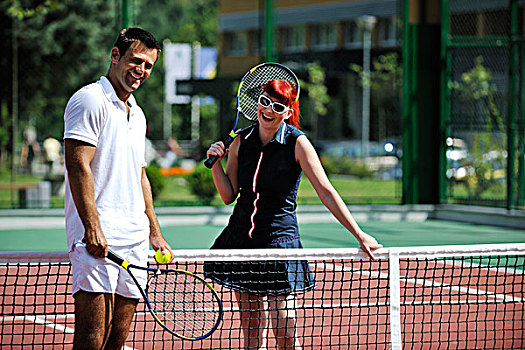 高兴,年轻,情侣,玩,网球,比赛,户外,男人,女人