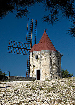 传统风车,风景,方特维雷,法国