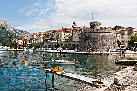 科尔丘拉岛,城堡,城墙,中心,达尔马提亚,亚得里亚海,海岸,克罗地亚,欧洲