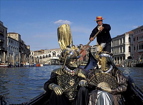 两个,面具,小船,大运河,威尼斯,意大利