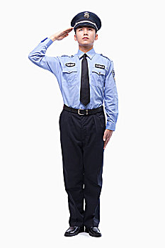 警察,敬礼,棚拍,全身
