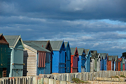 排,彩色,海滩小屋