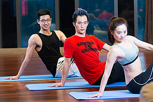年轻,东方人,瑜珈,现代,健身房
