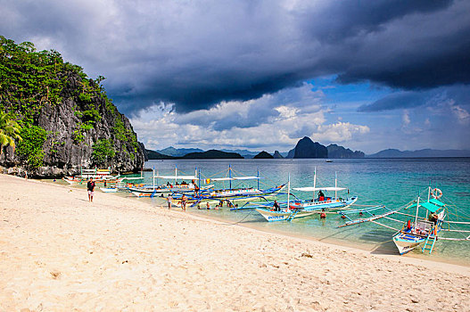 船,风暴,锚定,沙滩,群岛,巴拉望岛,菲律宾,亚洲