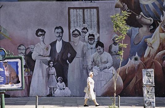 阿根廷,布宜诺斯艾利斯,圣太摩,女人,靠近,绘画,墙壁