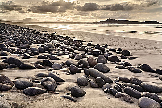 石头,擦亮,平滑,海洋,海滩,兰索罗特岛,加纳利群岛,西班牙,欧洲